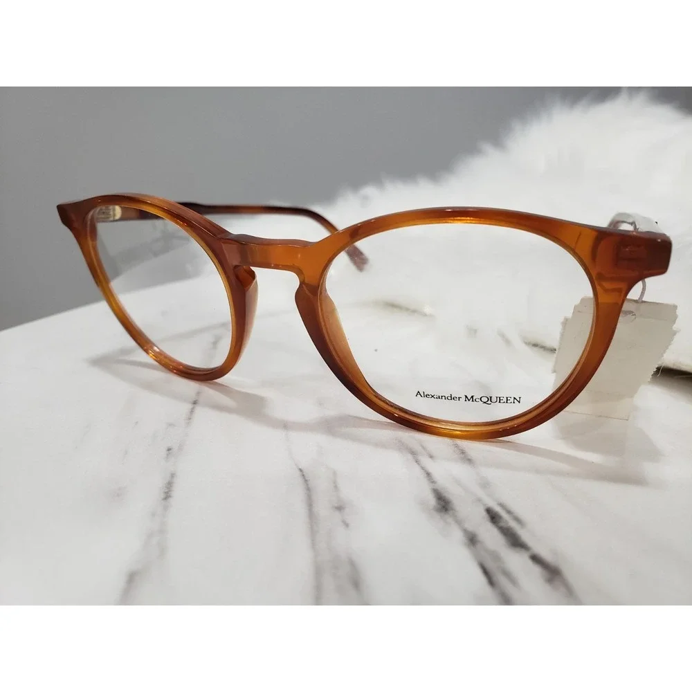 Eyeglasses Alexander McQueen AM-0190-O Marble brown transparent ORANGE WOMENS